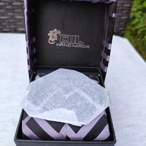 BCUL Handmade Men’s Tie Set Navy Blue & Purple Plaid  NIB